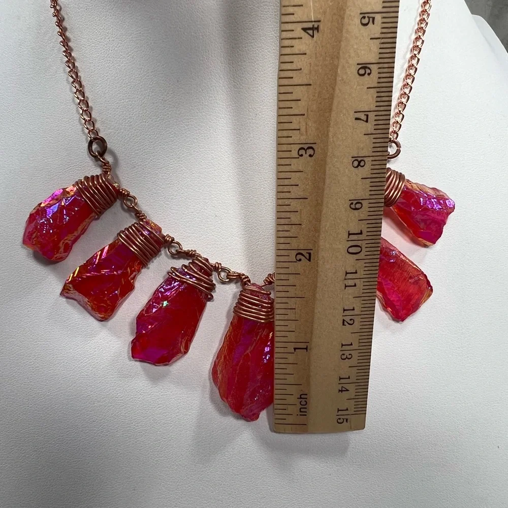 Pink Peach Titanium Drusy Copper Gemstone Necklace